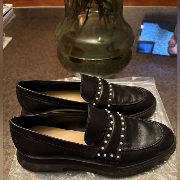 STUART WEITZMAN Darcy Simulated Pearl Studded Leather Loafers - Picture 5 of 8